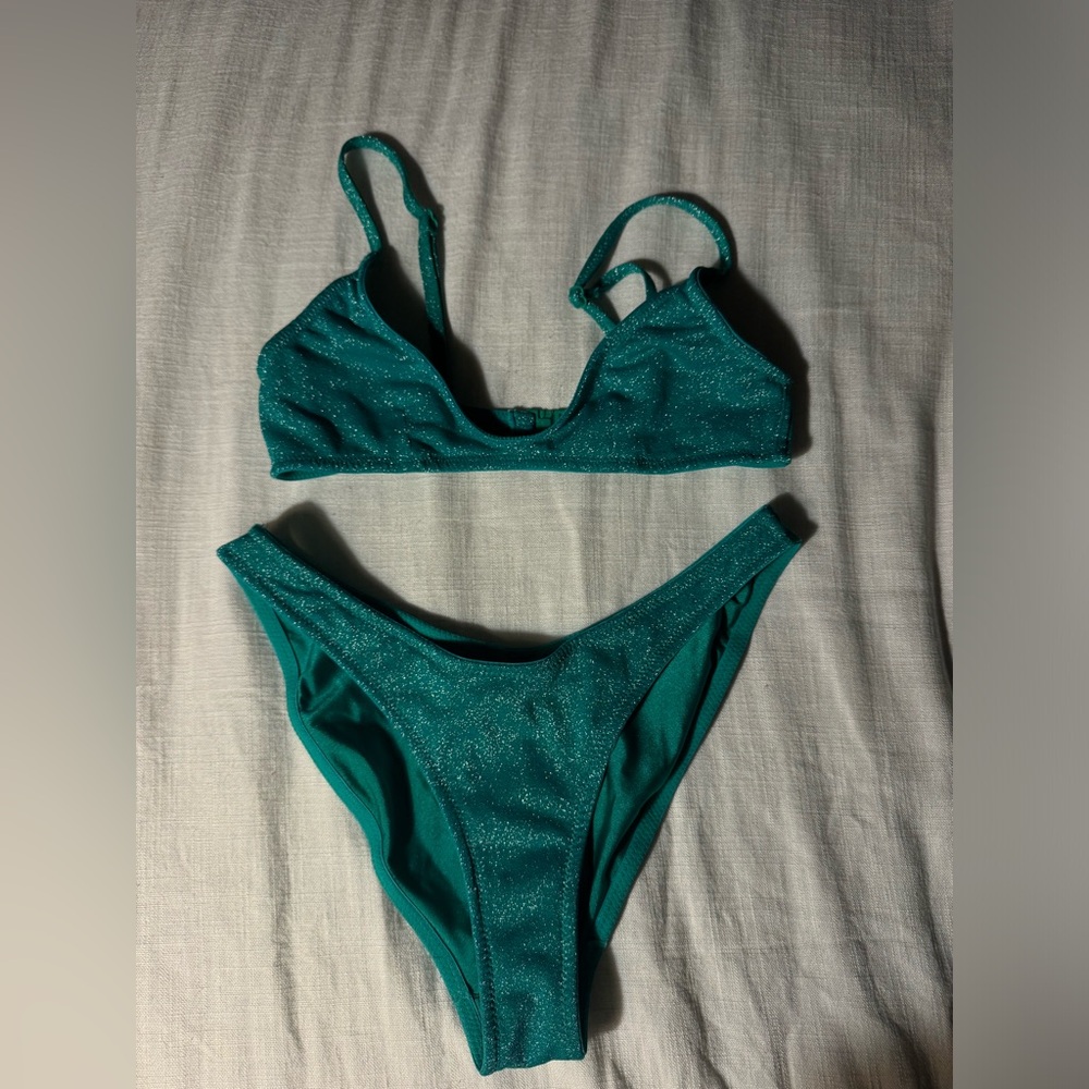 Green Sparkles Triangl Bikini XS top M bottom Normal coverage